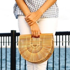 Bamboo small natural tan color top handle bag NWT